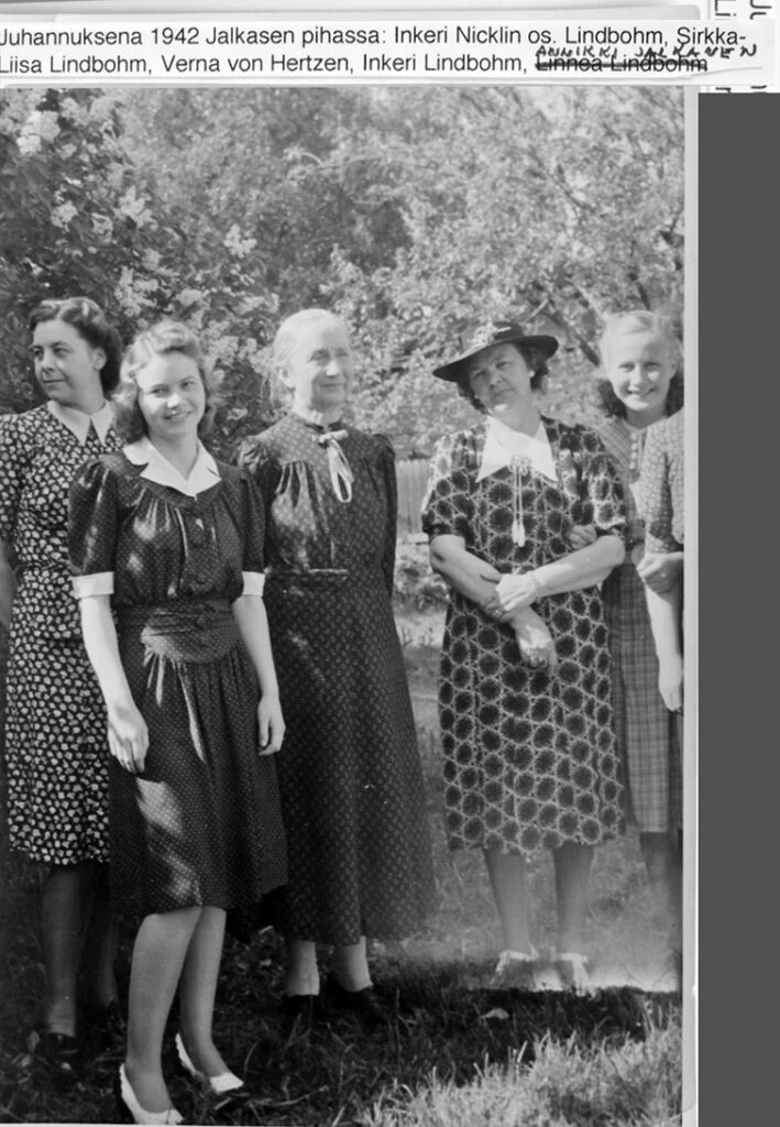 juhannus 1942 jalkasen pihassa inkeri, sirkka liisa lindbohm verna inkeri lindbohm annikki jalkanen